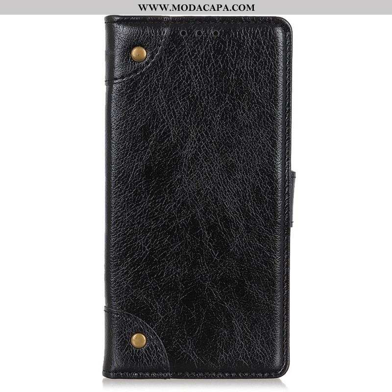 Capa De Couro Para OnePlus 10T 5G Rebites Vintage Estilo Couro Napa