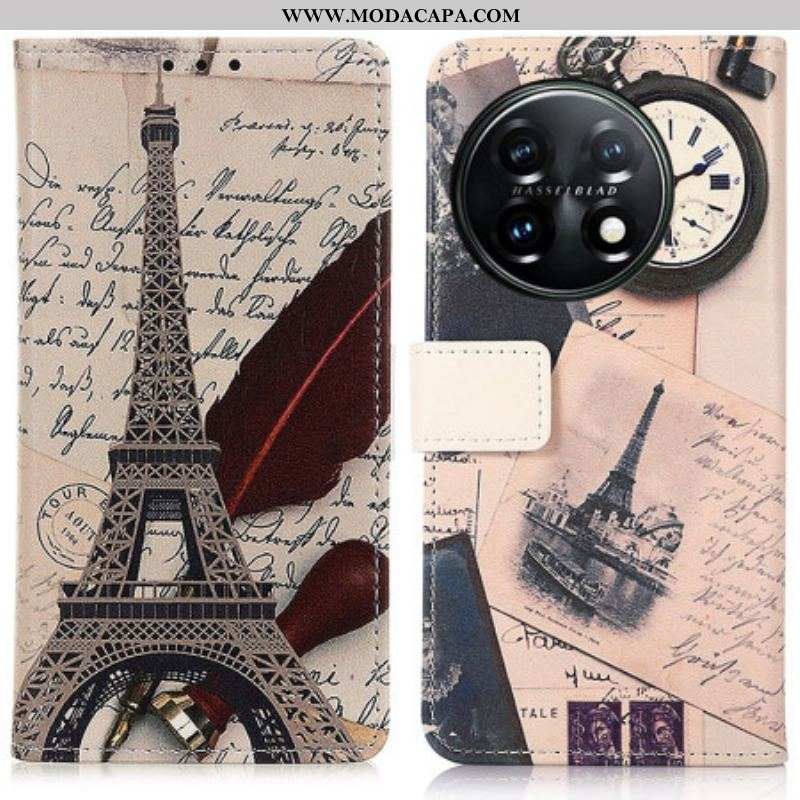 Capa De Couro Para OnePlus 11 5G Torre Eiffel Do Poeta