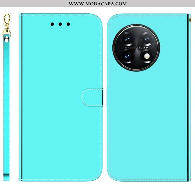 Capa De Couro Para OnePlus 11 5G Espelho E Cordão