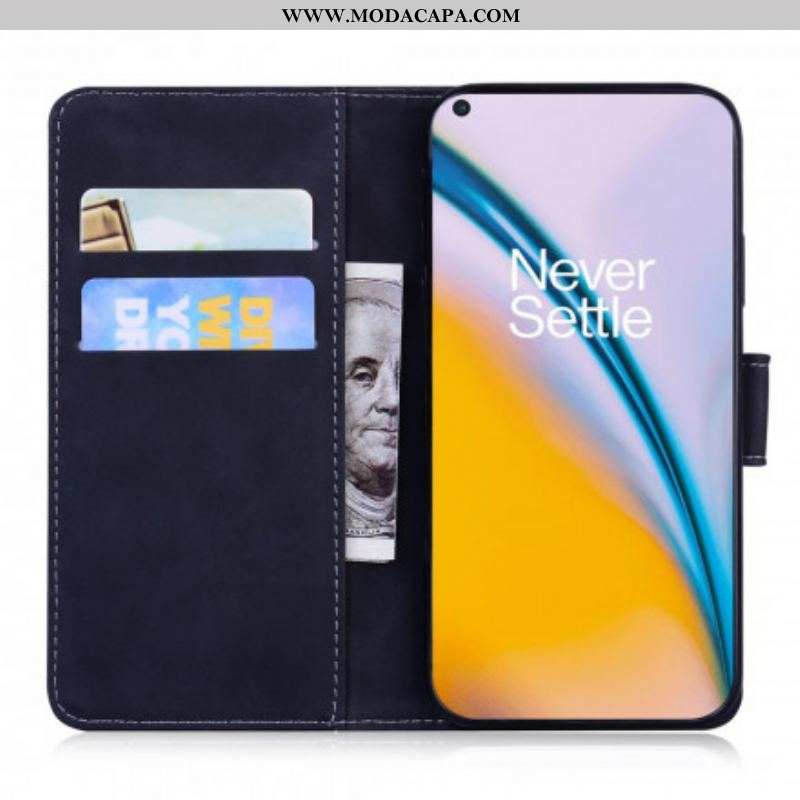 Capa Flip Para OnePlus Nord 2 5G Estampa Cara De Tigre