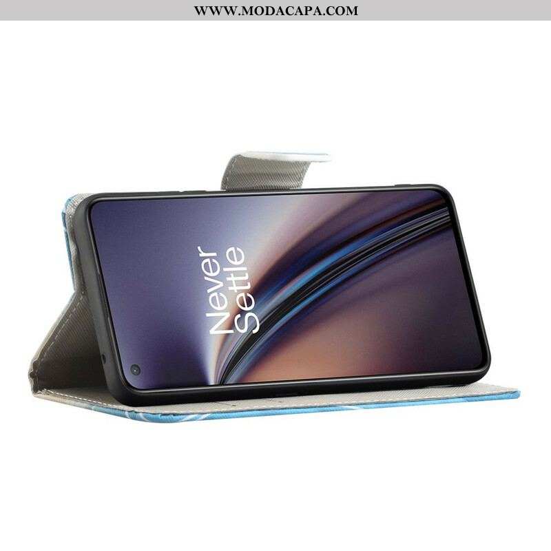 Capa Folio Para OnePlus Nord 2 5G Borboleta Azul E Amarela