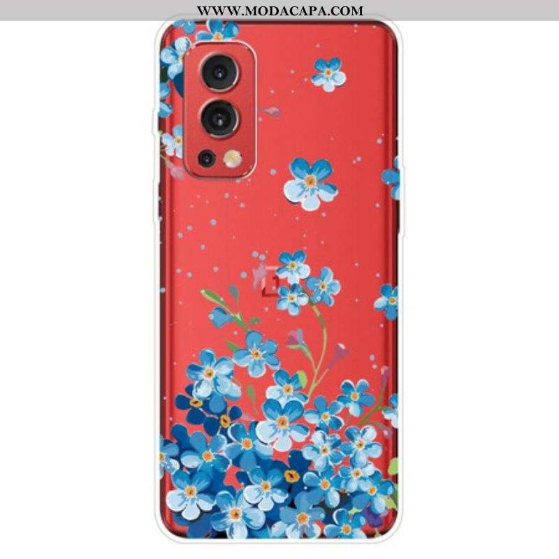 Capa Para OnePlus Nord 2 5G Flores Azuis