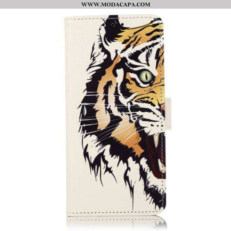 Capa Flip Para OnePlus Nord 2 5G Tigre Feroz