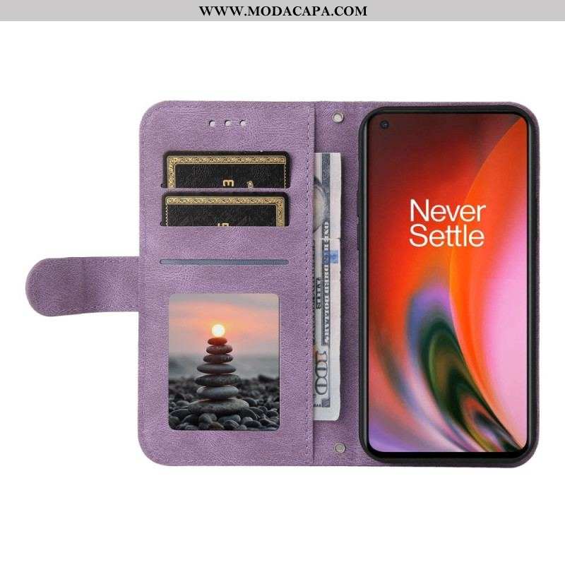 Capa Flip Para OnePlus Nord 2 5G Correia E Rebite De Couro Sintético