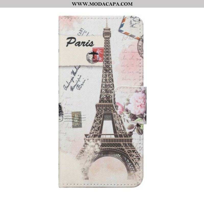 Capa Folio Para OnePlus Nord 2 5G Torre Eiffel Retrô