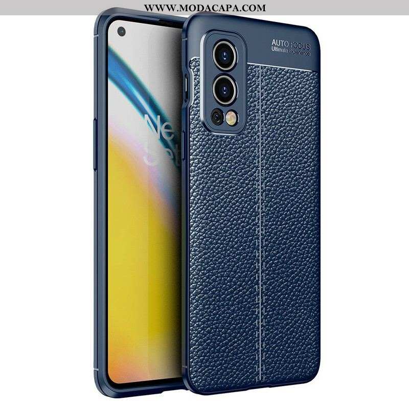 Capa Para OnePlus Nord 2 5G Linha Dupla Efeito Couro Litchi