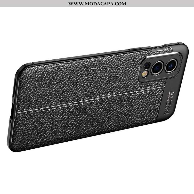 Capa Para OnePlus Nord 2 5G Linha Dupla Efeito Couro Litchi