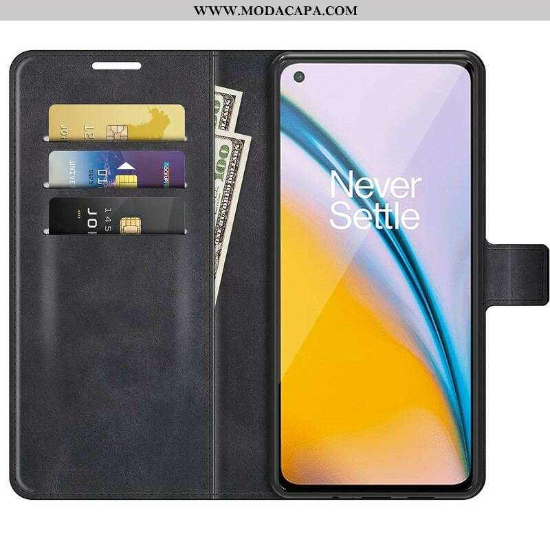 Capa Flip Para OnePlus Nord 2 5G Efeito De Couro Extremo Fino