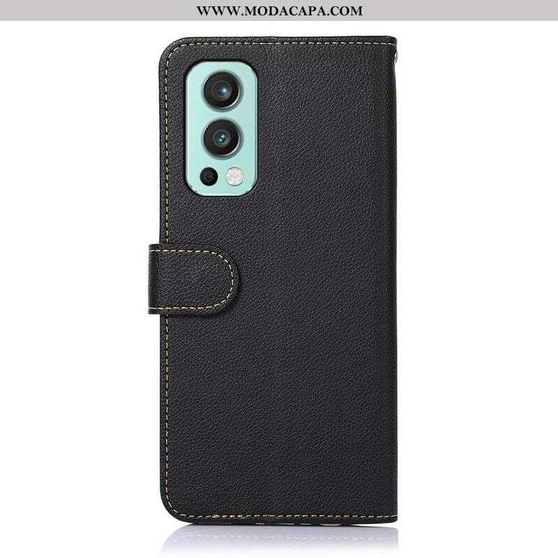 Capa De Couro Para OnePlus Nord 2 5G Estilo Lichia Rfid Khazneh