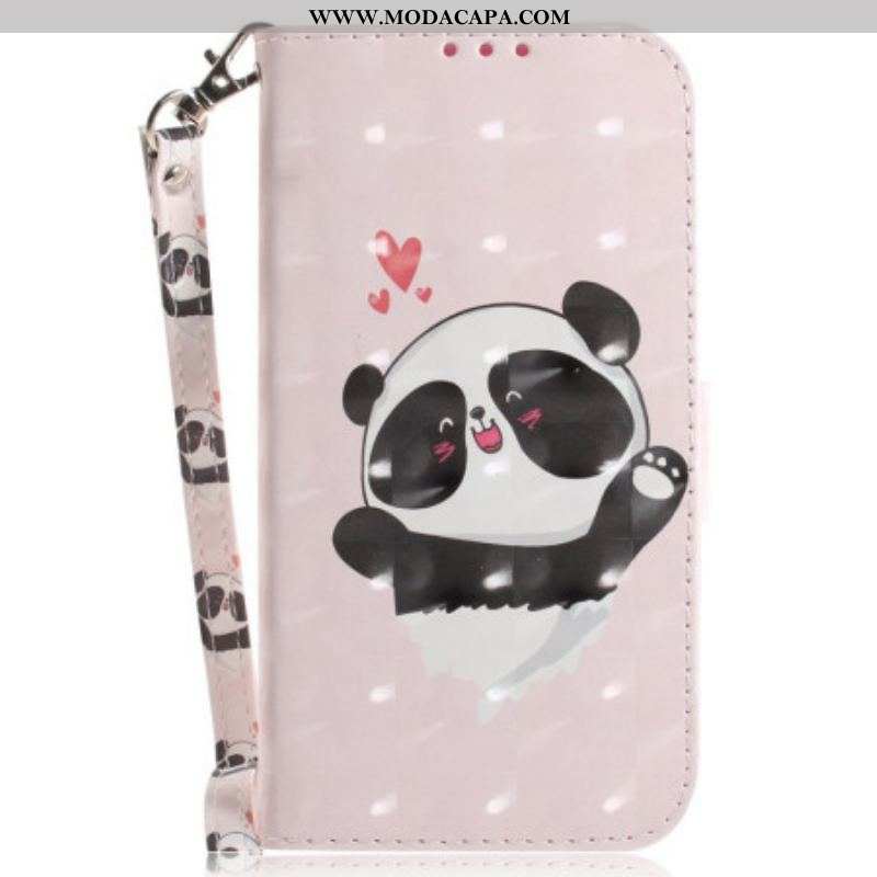 Capa Em Pele Para OnePlus Nord 2T 5G De Cordão Panda Love Com Cordão