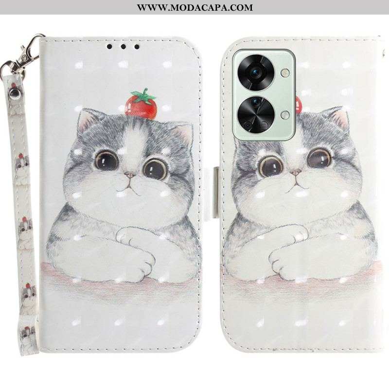 Capa De Couro Para OnePlus Nord 2T 5G De Cordão Lindo Gato Tanga