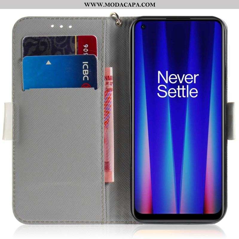 Capa De Couro Para OnePlus Nord 2T 5G De Cordão Lindo Gato Tanga