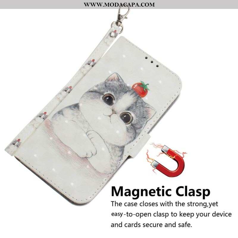 Capa De Couro Para OnePlus Nord 2T 5G De Cordão Lindo Gato Tanga