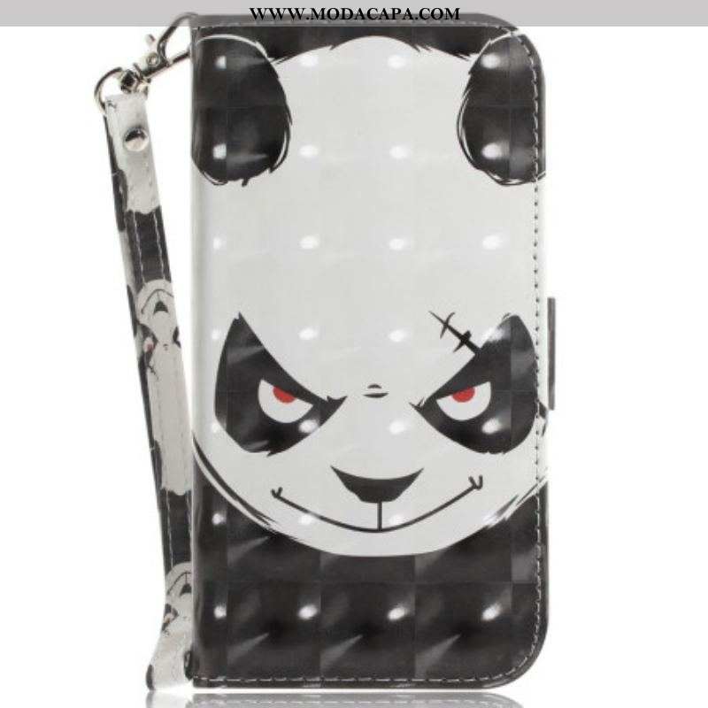 Capa Folio Para OnePlus Nord 2T 5G De Cordão Panda Irritado Com Cordão