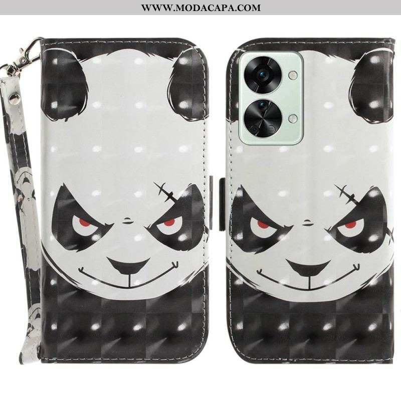 Capa Folio Para OnePlus Nord 2T 5G De Cordão Panda Irritado Com Cordão