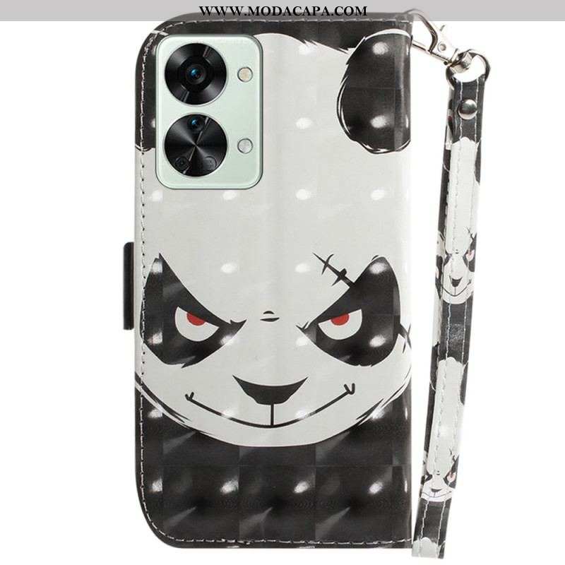 Capa Folio Para OnePlus Nord 2T 5G De Cordão Panda Irritado Com Cordão