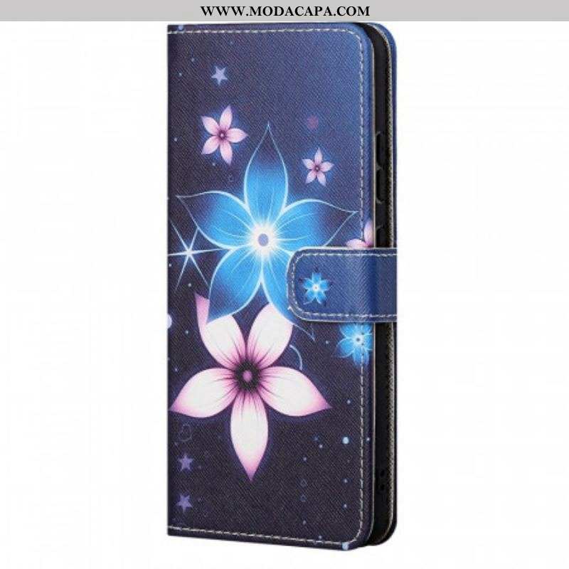 Capa De Couro Para OnePlus Nord CE 2 5G Flores Azuis E Rosas