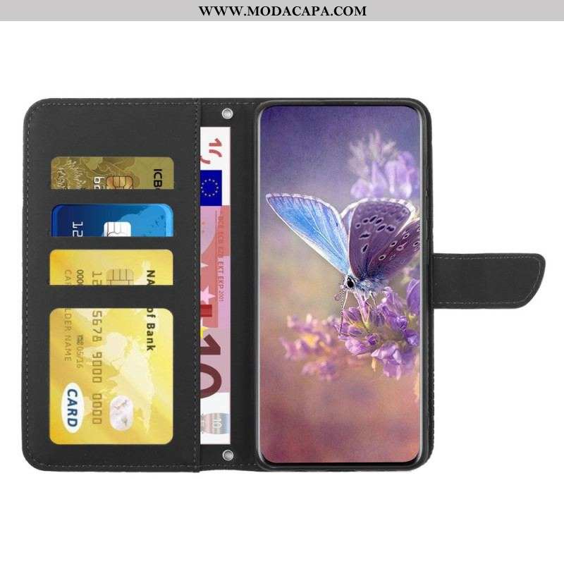 Capa Flip Para OnePlus Nord CE 2 Lite 5G Borboletas Discretas E Cordão