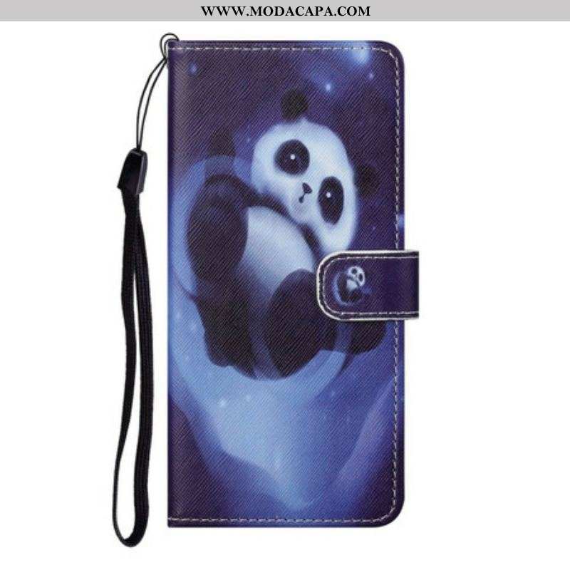 Capa De Couro Para OnePlus Nord CE 5G De Cordão Espaço Panda Com Lanyard