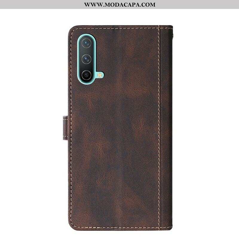 Capa Flip Para OnePlus Nord CE 5G Couro Sintético Bicolor Estiloso