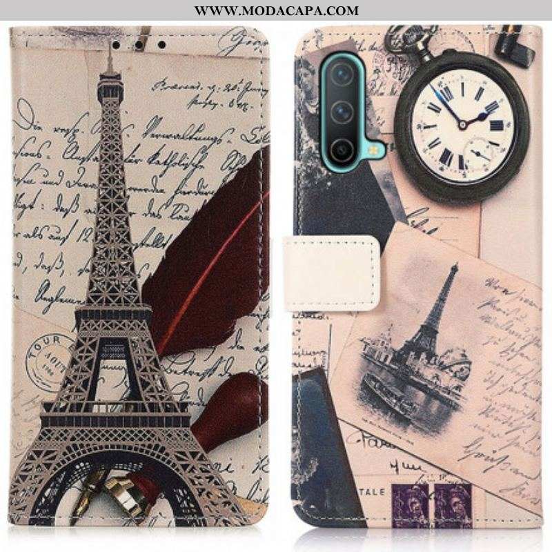 Capa Em Pele Para OnePlus Nord CE 5G Torre Eiffel