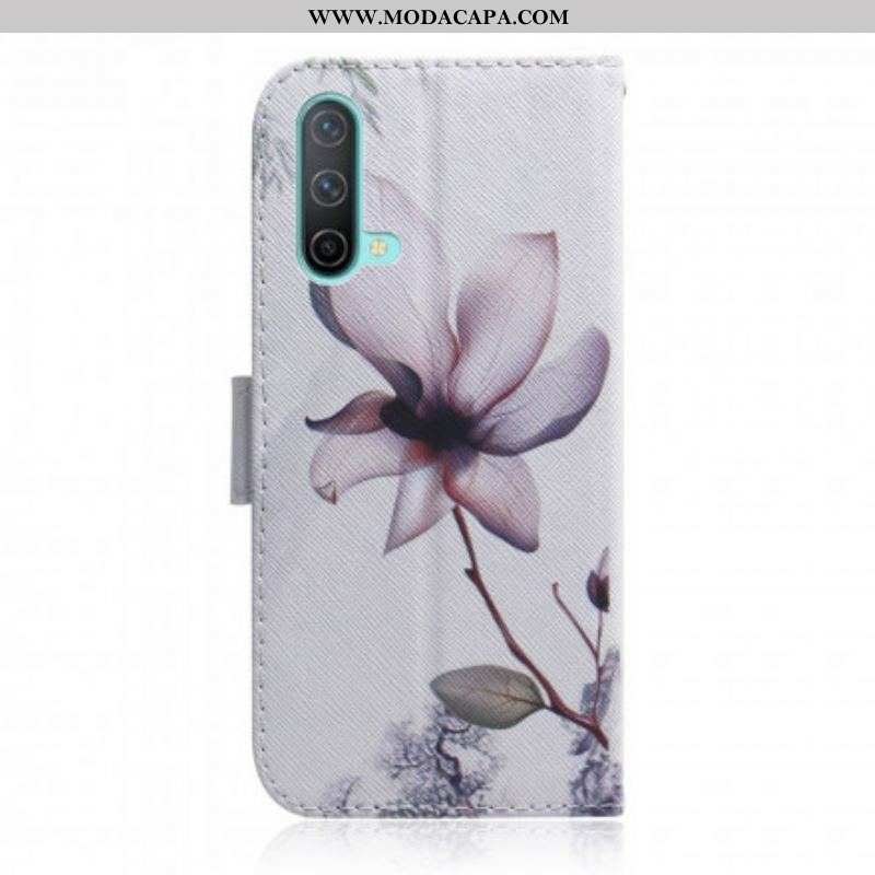 Capa De Couro Para OnePlus Nord CE 5G Flor Rosa Empoeirado