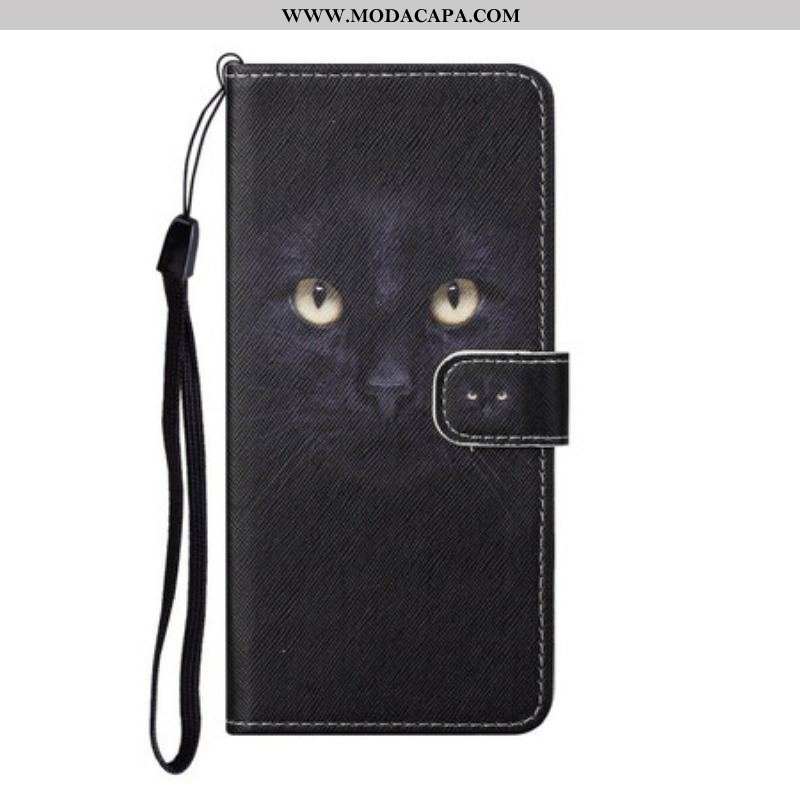 Capa Flip Para OnePlus Nord CE 5G De Cordão Olhos De Gato Preto Com Tiras