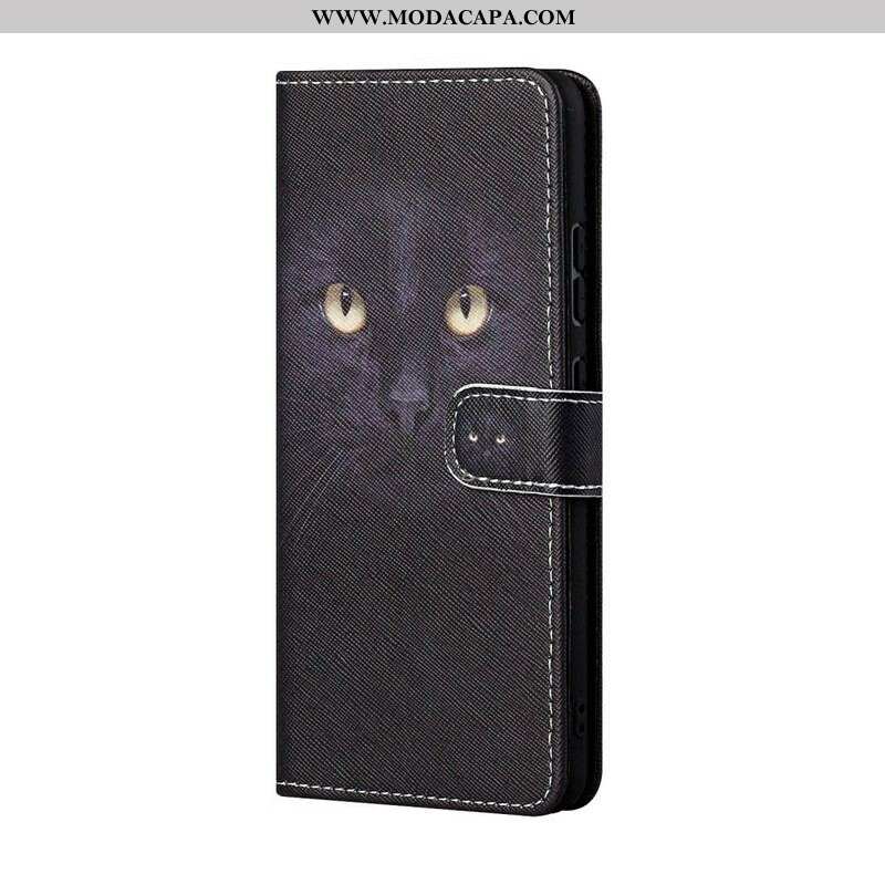 Capa Flip Para OnePlus Nord CE 5G De Cordão Olhos De Gato Preto Com Tiras