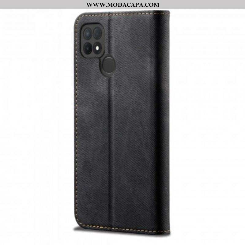 Capa De Celular Para Oppo A15 Flip Textura De Jeans De Couro Sintético