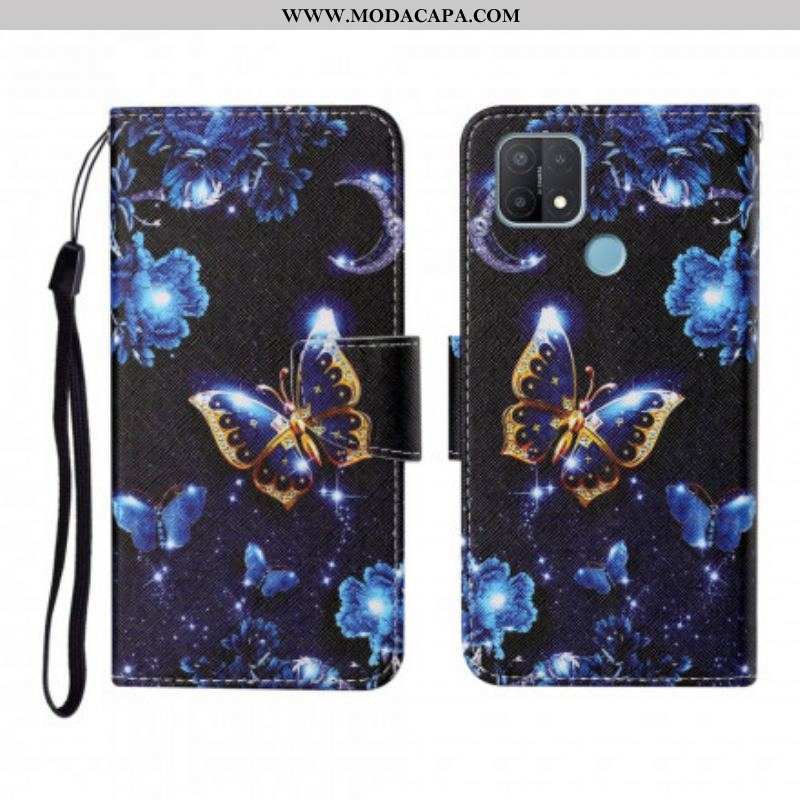 Capa Flip Para Oppo A15 De Cordão Borboletas Preciosas