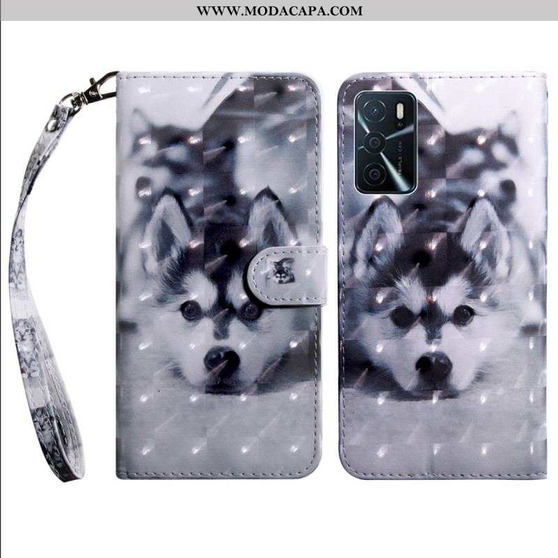 Capa Flip Para Oppo A16 / A16s Cachorro Preto E Branco