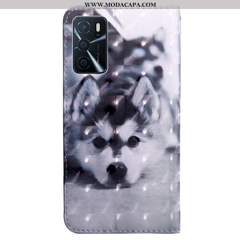 Capa Flip Para Oppo A16 / A16s Cachorro Preto E Branco