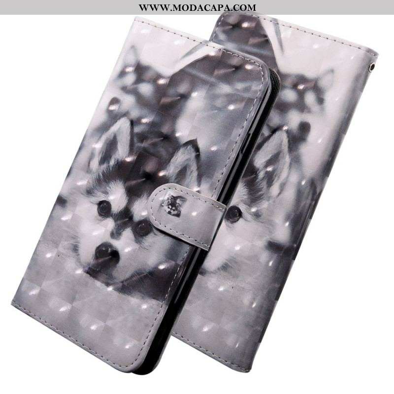 Capa Flip Para Oppo A16 / A16s Cachorro Preto E Branco