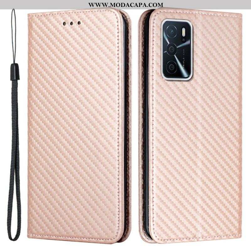 Capa De Celular Para Oppo A16 / A16s De Cordão Flip Correia De Fibra De Carbono