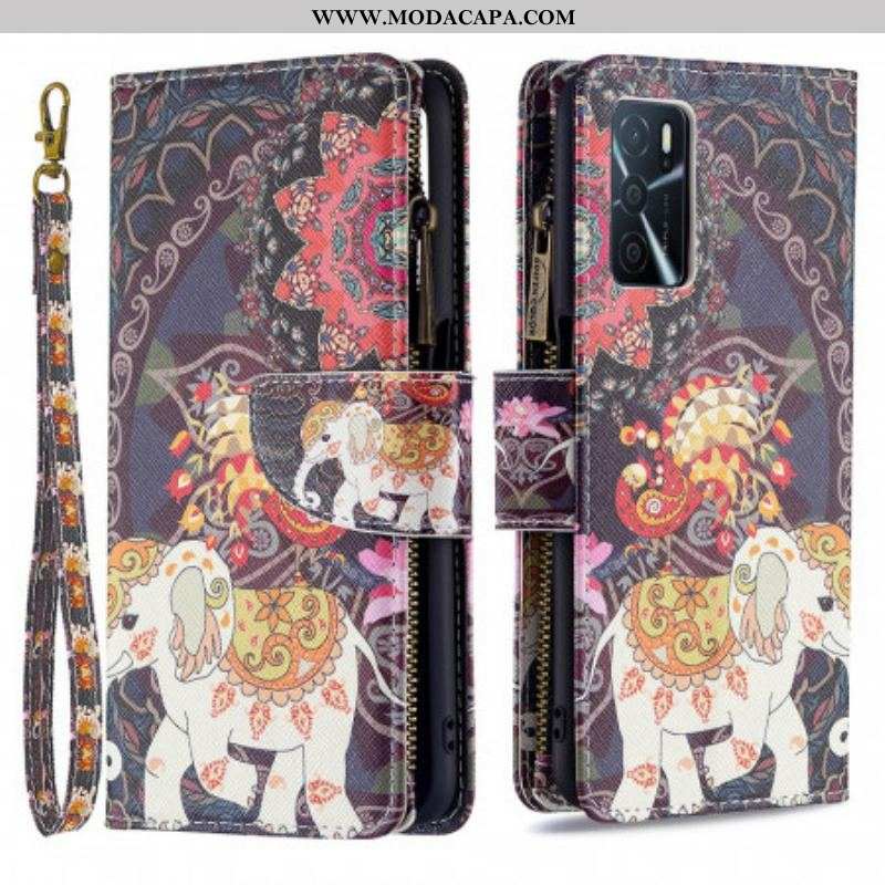 Capa Flip Para Oppo A16 / A16s Bolso Elefante Com Zíper