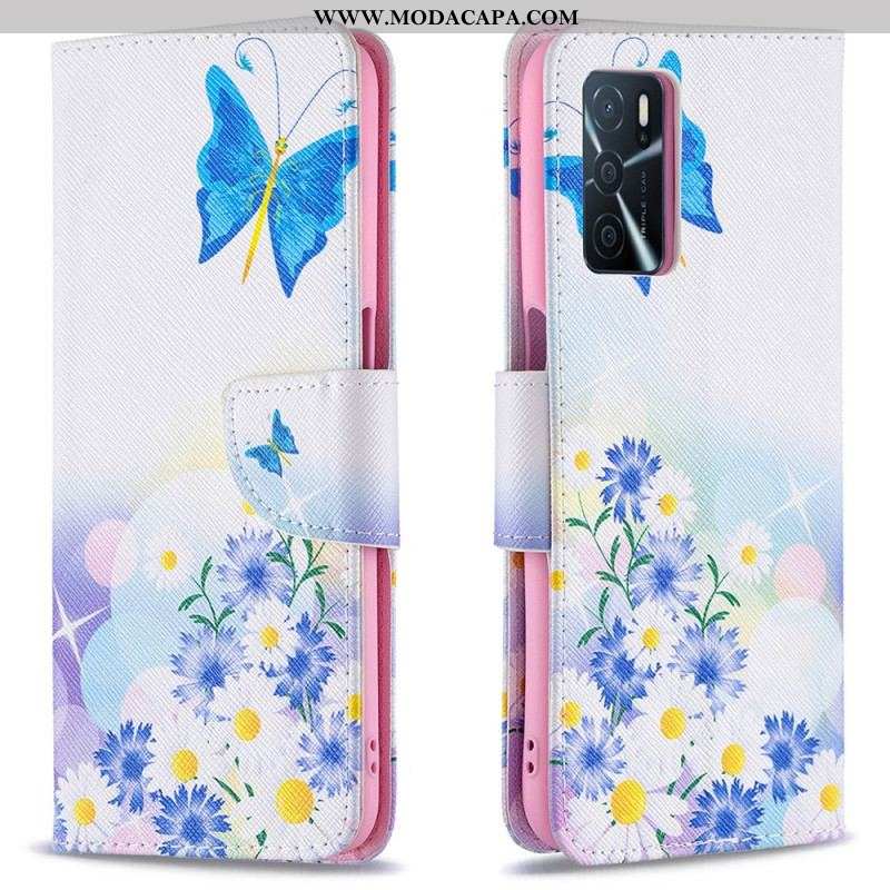 Capa Folio Para Oppo A16 / A16s Borboletas E Flores Pintadas