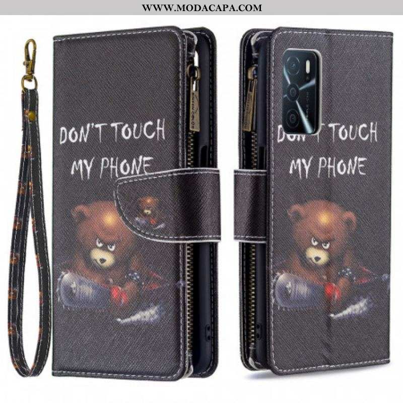 Capa De Couro Para Oppo A16 / A16s Urso De Bolso Com Zíper