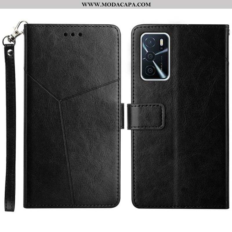 Capa Em Pele Para Oppo A16 / A16s Estilo Couro Geo Y Design