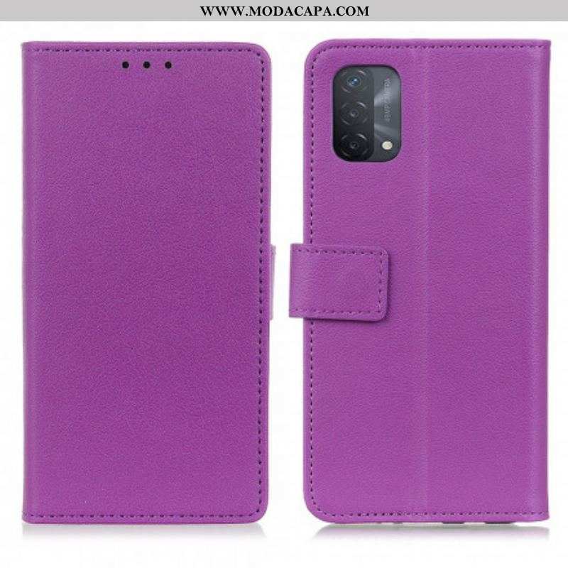 Capa Flip Para Oppo A54 5G / A74 5G Efeito Couro Brilhante Simples