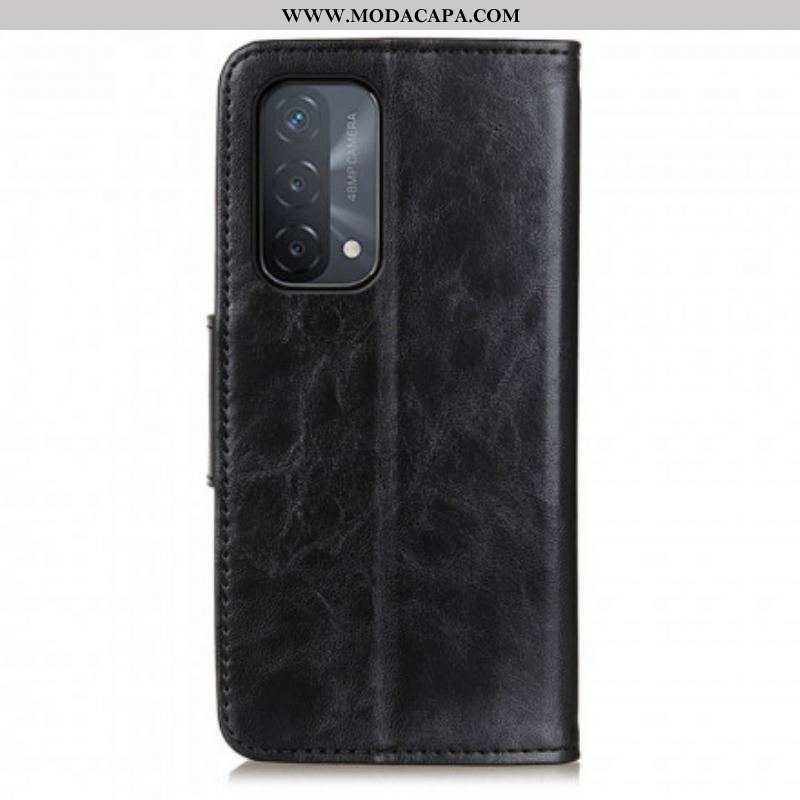 Capa Em Pele Para Oppo A54 5G / A74 5G Fecho Reversível De Couro Rachado