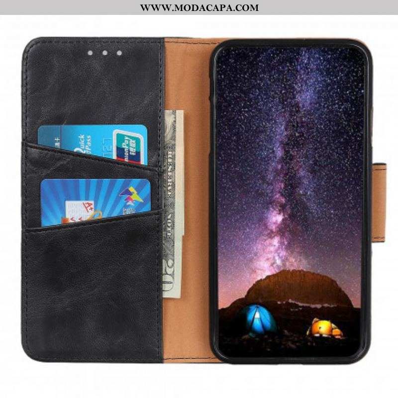 Capa Em Pele Para Oppo A54 5G / A74 5G Fecho Reversível De Couro Rachado