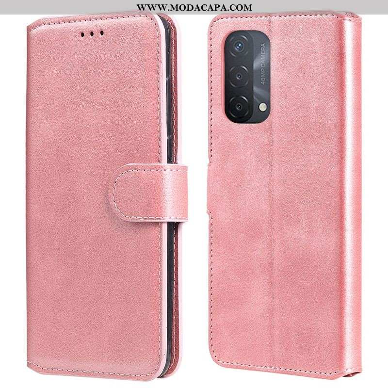 Capa Flip Para Oppo A54 5G / A74 5G Efeito Couro