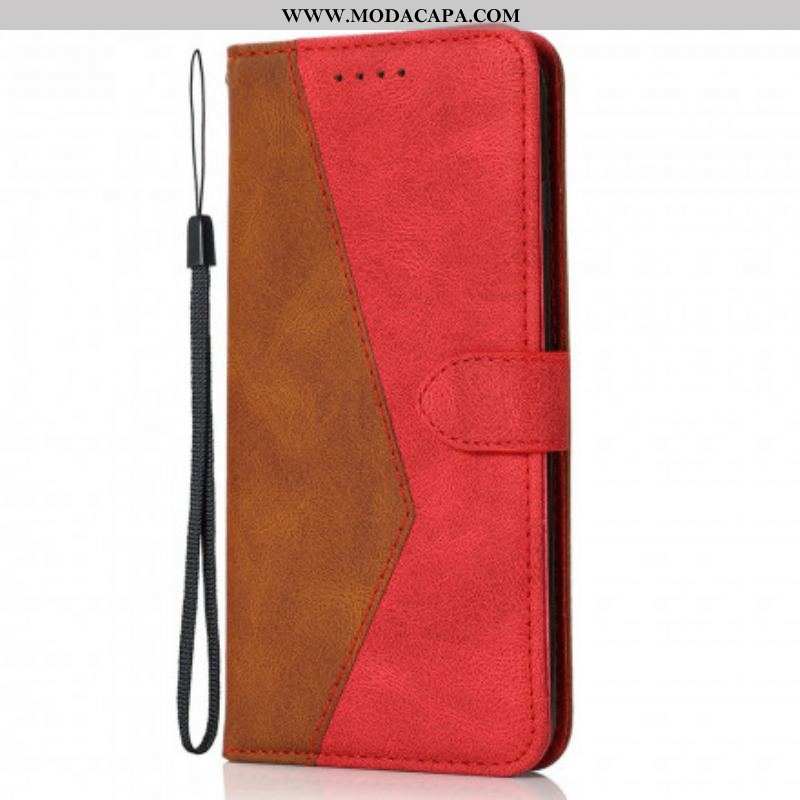 Capa Flip Para Oppo A54 5G / A74 5G Couro Falso Triângulo De Dois Tons