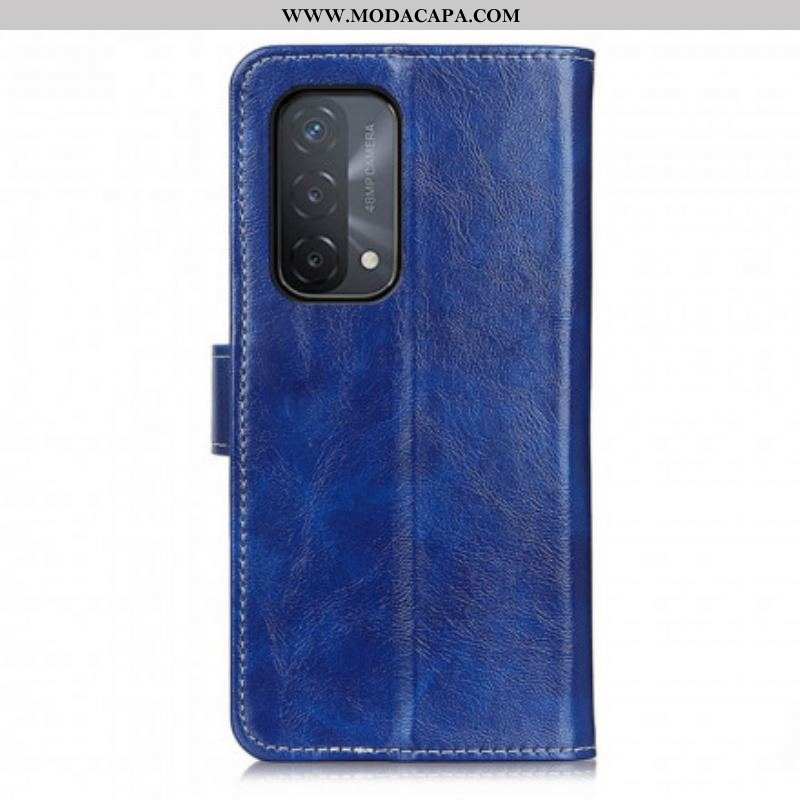 Capa De Couro Para Oppo A54 5G / A74 5G Costuras Brilhantes E Expostas