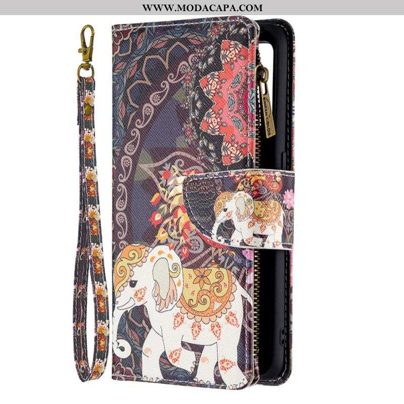 Capa De Couro Para Oppo A74 4G Bolso Elefante Com Zíper