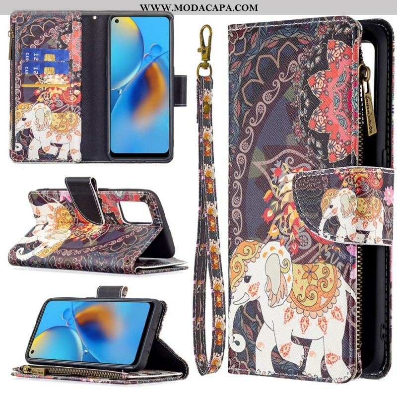 Capa De Couro Para Oppo A74 4G Bolso Elefante Com Zíper