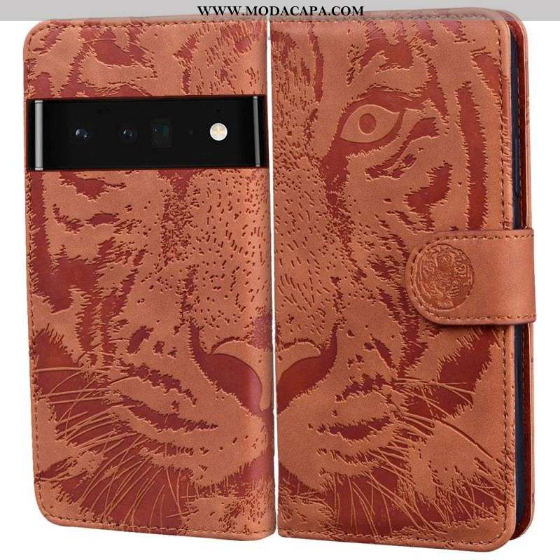 Capa De Couro Para Oppo A74 4G Estampa Cara De Tigre