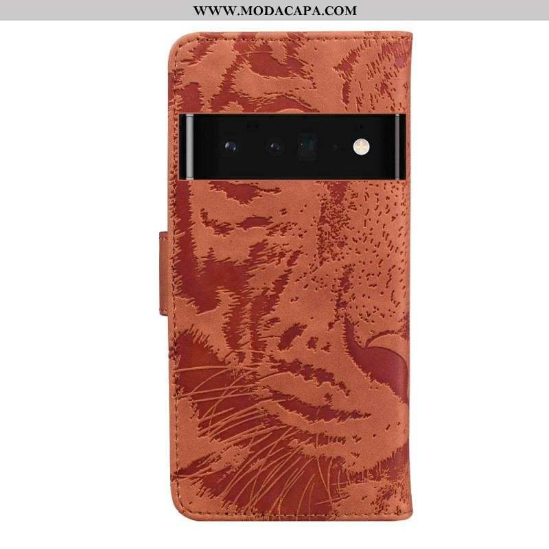 Capa De Couro Para Oppo A74 4G Estampa Cara De Tigre