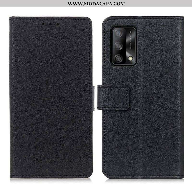 Capa De Couro Para Oppo A74 4G Efeito Couro Brilhante Simples