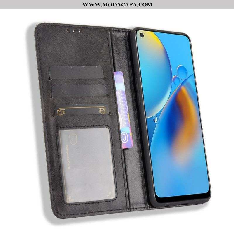 Capa De Celular Para Oppo A74 4G Flip Efeito Couro Vintage Estilizado